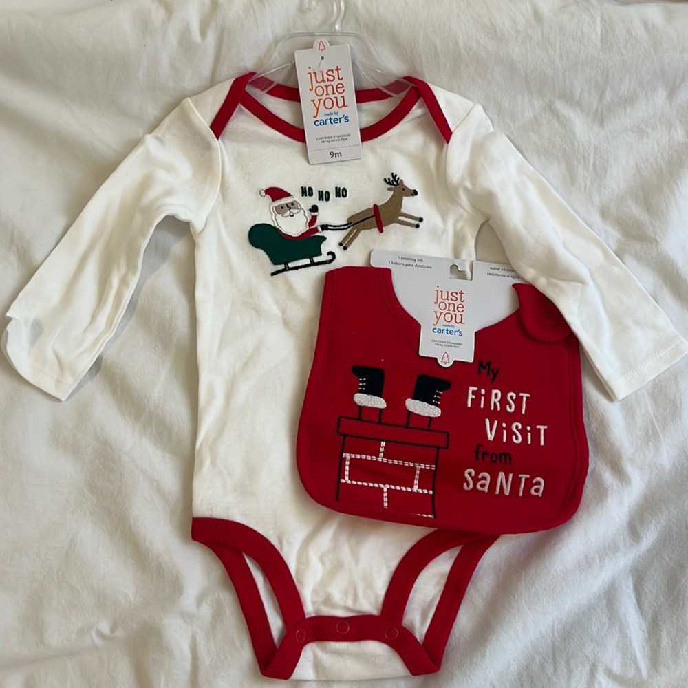 Santa Long Sleeve onesie and Bib